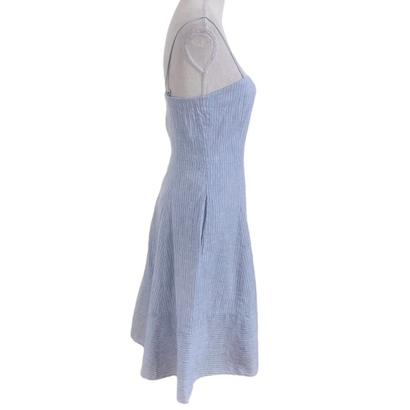 THEORY BLUE WHITE STRETCH LINEN BLEND PERFECT TEA DRESS - 2 - Picture 3 of 10